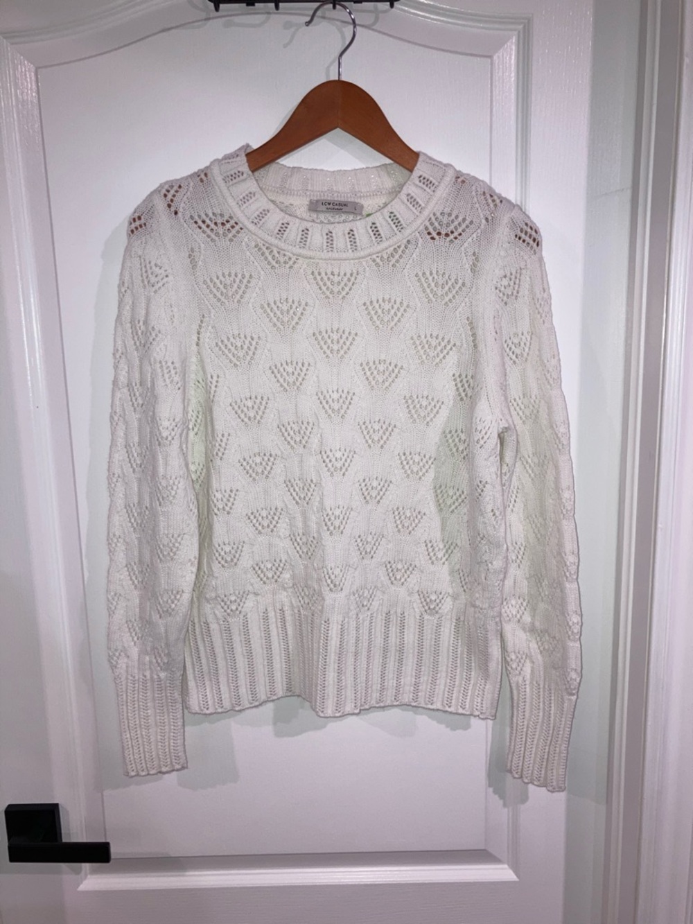 White/Cream Eyelet Knit Sweater LCW Casual - size L